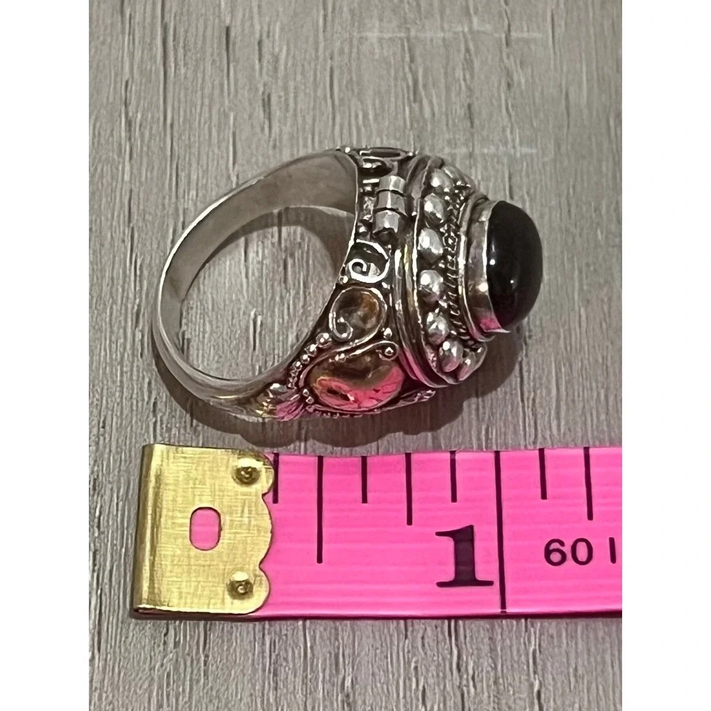 Vintage 1990's Black Onyx Poison Ring Sterling Silver Locket Ring sz 6.5